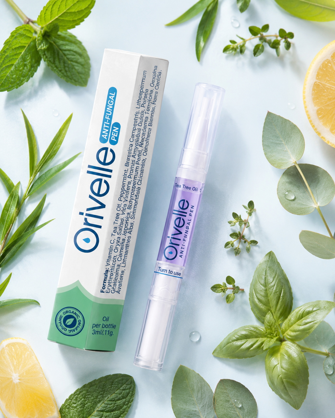 Orivelle natural ingredients tea tree peppermint eucalyptus vitamin c