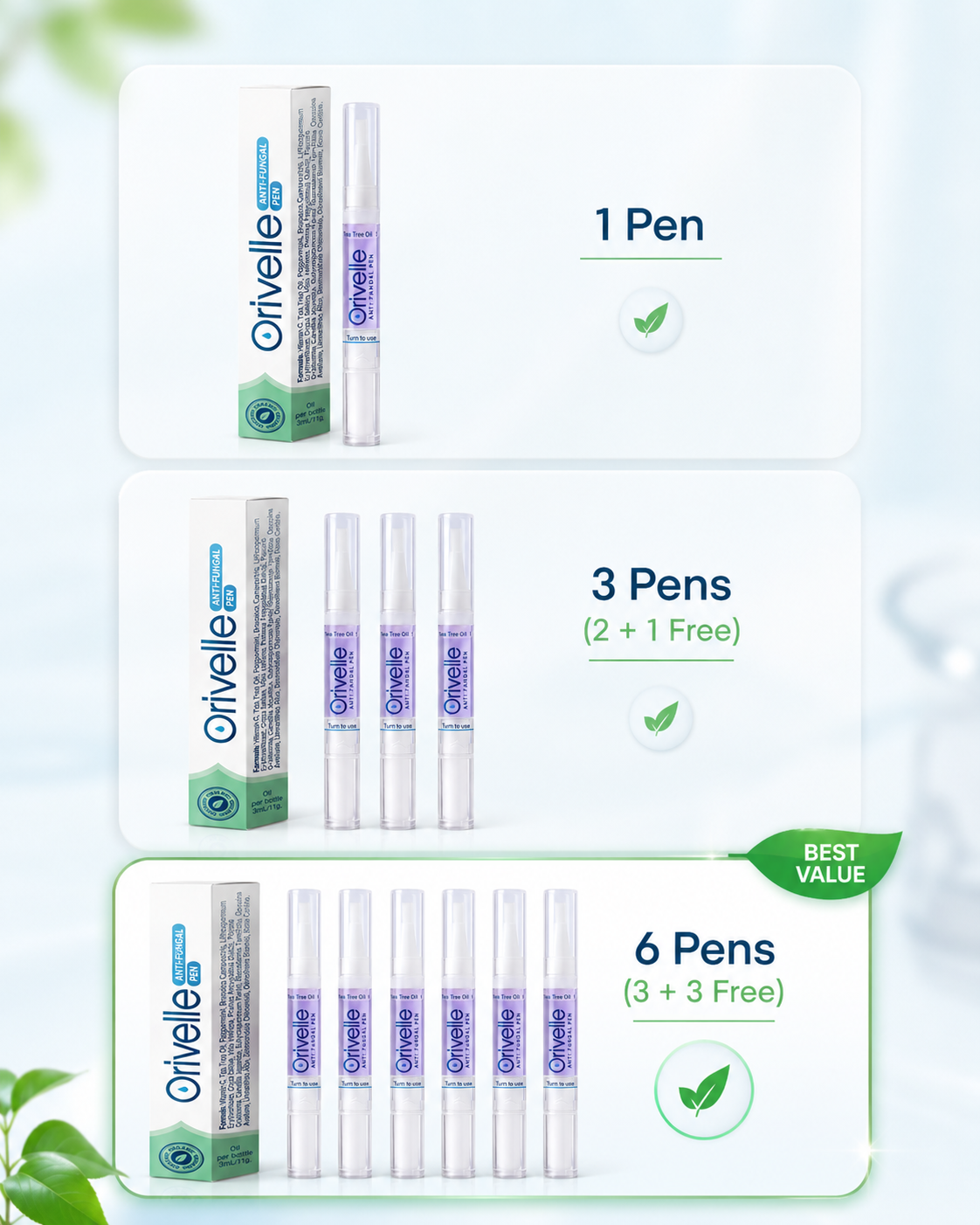 Orivelle 1 pen 3 pens and 6 pens bundle options