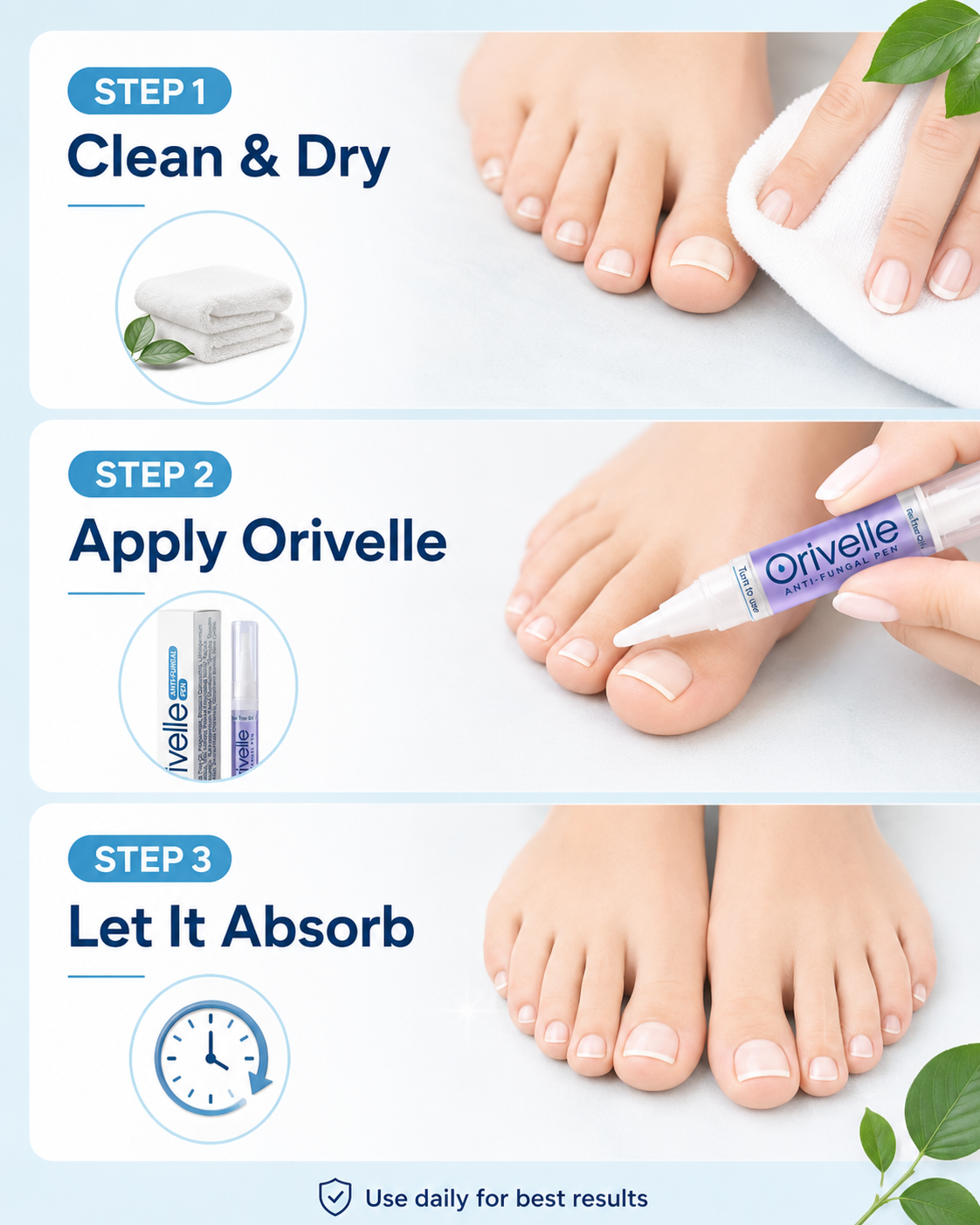 How to use Orivelle clean dry apply and absorb
